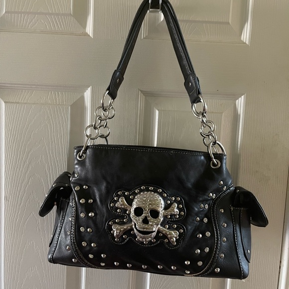 No brand Handbags - Skull black synthetic leather shoulder bag with studs and rhinestones accents
